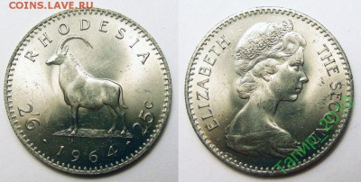 Фауна на монетах. Родезия 25 центов 1964  до 7.09 в 22.00 - 37591250