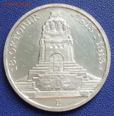 Саксония. 3 марки 1913 100 л. битвы под Лейпцигом. До 14.09. - Sachsen-3-1913.JPG
