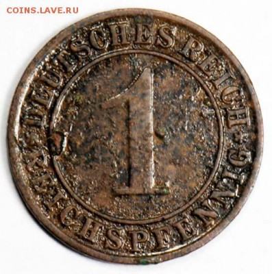 Веймарская Республика, 1 рейхспфенниг 1924 А. С 10. До 10.09 - 063