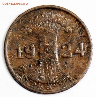 Веймарская Республика, 1 рейхспфенниг 1924 А. С 10. До 10.09 - 064