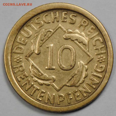 Веймар, 10 рентенпфеннигов 1924 F. С 50. До 10.09 - 071