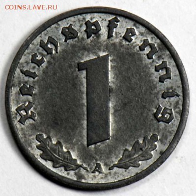 III рейх, 1 пфенниг 1942 А, цинк, отличная. С 50. До 10.09 - 073