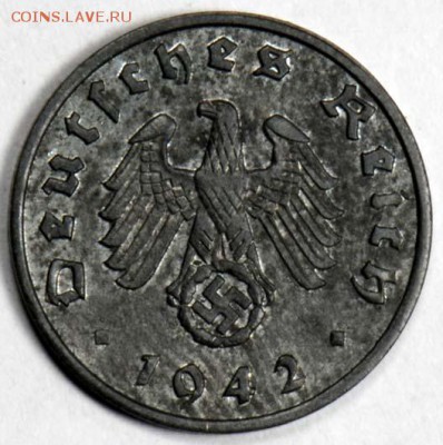 III рейх, 1 пфенниг 1942 А, цинк, отличная. С 50. До 10.09 - 074