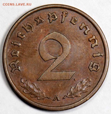 III рейх, 2 рейхспфеннига 1939 А, отличные. С 100. До 10.09 - 075