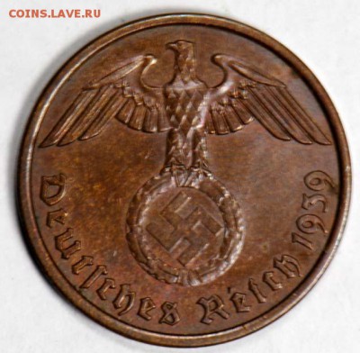 III рейх, 2 рейхспфеннига 1939 А, отличные. С 100. До 10.09 - 076