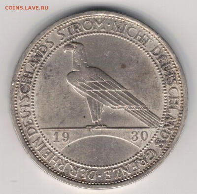 Ag ГЕРМАНИЯ (ВЕЙМАР) 3 МАРКИ 1930А ОРЁЛ 14.09 В 22Ч (Е306) - 5-гВ3м30о