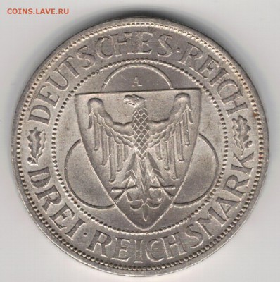 Ag ГЕРМАНИЯ (ВЕЙМАР) 3 МАРКИ 1930А ОРЁЛ 14.09 В 22Ч (Е306) - 5-гВ3м30о1