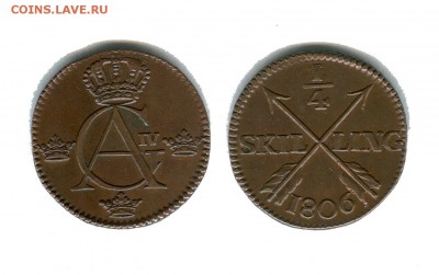 4 скиллинга 1806. - Швеция 1 4 скиллинга 1806