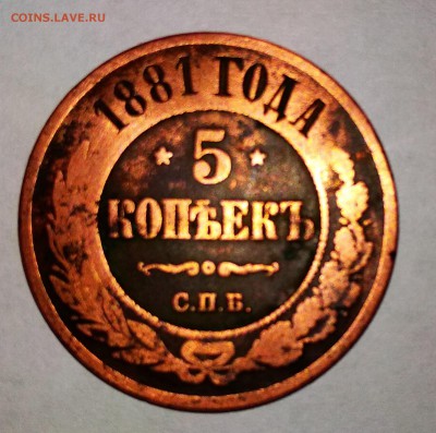5 копеек 1881 СПБ. Оценка - 5 коппеек 1881 реверс