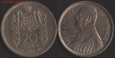 Монако 20 франков 1947 до 22:00мск 18.09.17 - Монако 20 франков 1947