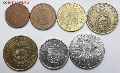 Латвия 7 монет 1992-2009 гг., до 20.09 - 02