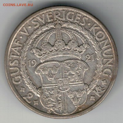 Ag ШВЕЦИЯ 2 КРОНЫ 1921 ПОЛИТИЧЕСКИЕ СВОБОДЫ 21.09-22Ч (Е377) - 5-шв2а