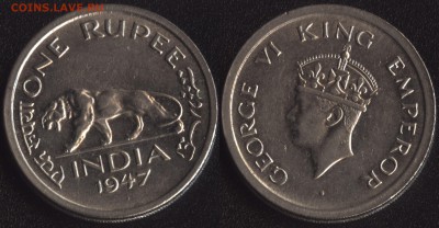 Индия 1 рупия 1947 до 22:00мск 22.09.17 - 1 рупия 1947