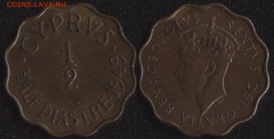 2 пиастра 1949 до 22:00мск 22.09.17 - Кипр 0,5 пиастра 1949