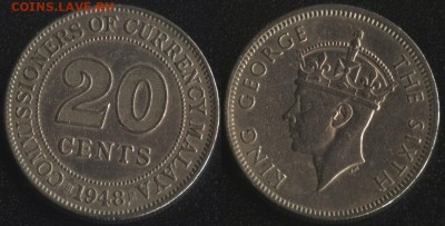 Малайя 20 центов 1948 до 22:00мск 22.09.17 - Малайя 20 центов 1948