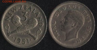 Новая Зеландия 3 пенса 1951 до 22:00мск 22.09.17 - Новая Зеландия 3 пенса 1951