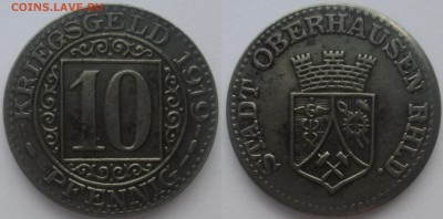 Нотгельды Германии. Обзорная тема. - 10 пф. 1919г. Оберхаузен, железо