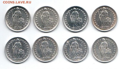 8 полуфранковых монет Швейцарии разных лет - до 20.09 - полуфранковики()