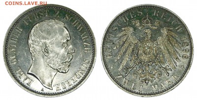 Коллекционные монеты форумчан , Кайзеррейх 1871-1918 (2,3,5) - 2 mark 1896 Schwarzburg-Sondershausen.JPG