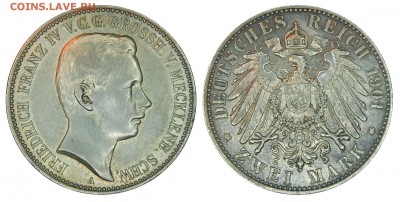 Коллекционные монеты форумчан , Кайзеррейх 1871-1918 (2,3,5) - 2 mark 1901 Mecklenburg-Schwerin.JPG