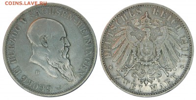 Коллекционные монеты форумчан , Кайзеррейх 1871-1918 (2,3,5) - 2 mark 1901 Sachsen-Meiningen.JPG
