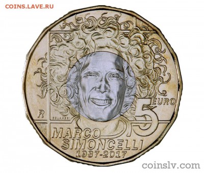 BU; █роллы(2€ Х25);наборы; 5 EURO◄◄ - 5-euro-coin-bimetalic-2017-San-Marino-Marco-Simoncelli