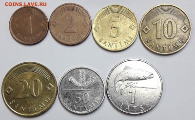 Латвия 1,2,5,10,20,50 сантим, 1лат. лосось до 27.09 - 01