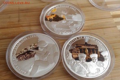 1 доллар Тувалу Битвы Второй мировой войны пруф сет 3 монеты - 6
