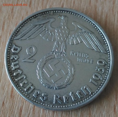Германия, 2 марки, 1939 год, Гинденбург B - Германия 2 марки Гиндербург 1939 аверс B