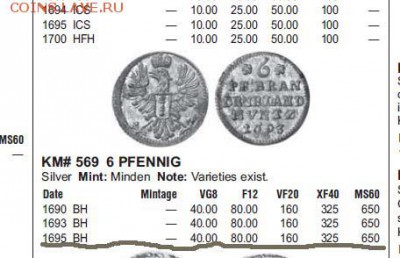 Браденбург-Пруссия, 6 пфеннигов 1695 BH. C 2000. До 26.09 - 010