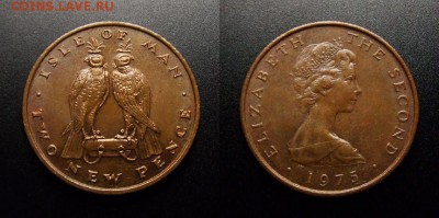 МОНЕТЫ МИРА 10-17 - Остров Мэн – 2 новых пенса (1975) «Два сокола»
