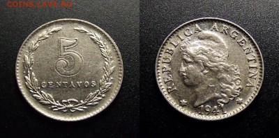 МОНЕТЫ МИРА 10-17 - Аргентина – 5 сентаво (1941)