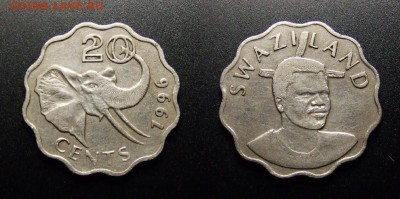 МОНЕТЫ МИРА 10-17 - Свазиленд - 20 центов (1996) «Слон»