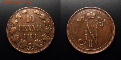 МОНЕТЫ МИРА 10-17 - Финляндия (Русская) – 10 пенни (1908) «Николай II»