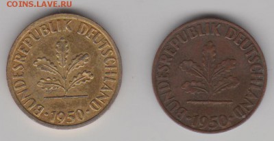 ФРГ. 1пф.1950г. разные металлы. - 1пф50б