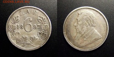 МОНЕТЫ МИРА 10-17 - Южная Африка (Трансвааль) – 6 пенсов (1897) (Ag)