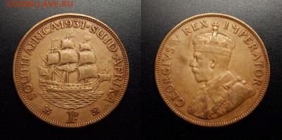 МОНЕТЫ МИРА 10-17 - Южная Африка – 1 пенни (1931) «Парусник; Георг V»