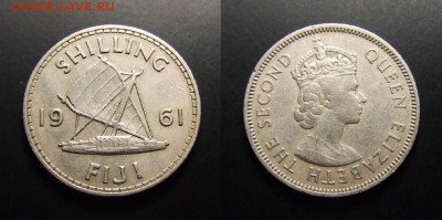 МОНЕТЫ МИРА 10-17 - Фиджи – 1 шиллинг (1961) «Парусный катамаран; Елизавета II»