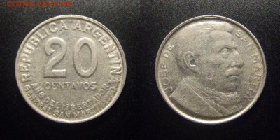 МОНЕТЫ МИРА 10-17 - Аргентина – 20 сентаво (1950) «100-летие со дня смерти Хосе де Сан Мартина» №2
