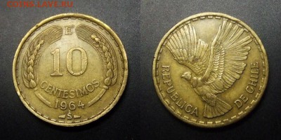 МОНЕТЫ МИРА 10-17 - Чили – 10 сентесимо (1964) «Кондор» алюм.-бронза