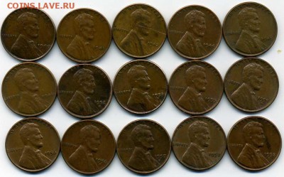 Погодовка одноцентовиков США 1940 - 58 гг на ГВС оборот - хх436