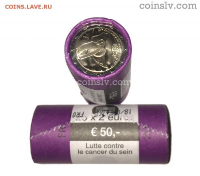 BU; █роллы(2€ Х25);наборы; 5 EURO◄◄ - 2-euro-roll-2017-france-breast-cancer