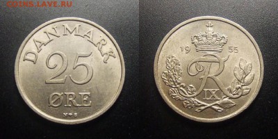 МОНЕТЫ МИРА 10-17 - Дания – 25 эре (1955)