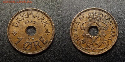 МОНЕТЫ МИРА 10-17 - Дания – 1 эре (1939)