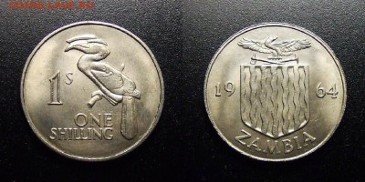 МОНЕТЫ МИРА 10-17 - Замбия – 1 шиллинг (1964) «Птица-носорог»