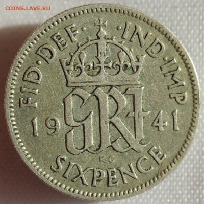С 1 РУБ. БРИТАНИЯ 6 пенсов 1941г.  ГЕОРГ-VI  до 10.10 в 22 - IMG_8911.JPG
