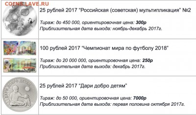 Планируемый выпуск монет России в 2017 году - 2