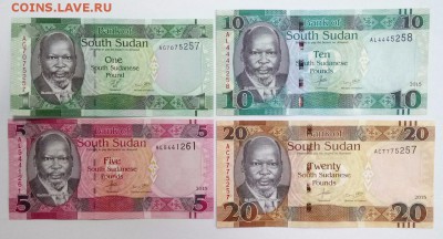 Южный Судан. Набор 4 банкноты, пресс, до 22.00. 10.10 - Южный Судан. Набор 1