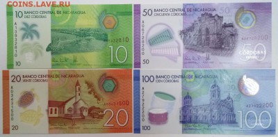 Никарагуа. Набор 4 боны 2014г, полимер до 22.00 10.10 - Никарагуа. Набор 1