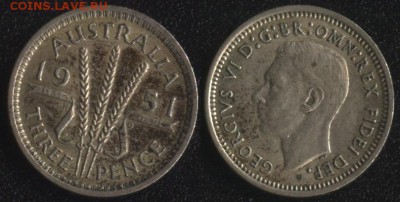 монеты АВСТРАЛИИ по ФИКСу - Австралия 3 пенса 1951